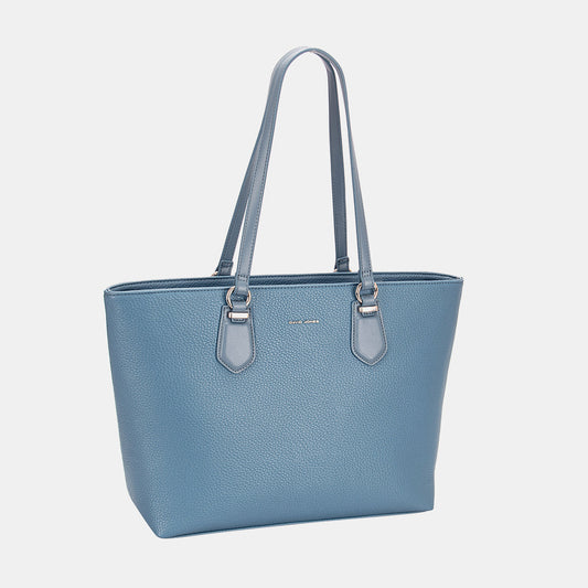 David Jones PU Leather Tote Bag in blue with sturdy handles and spacious interior.
