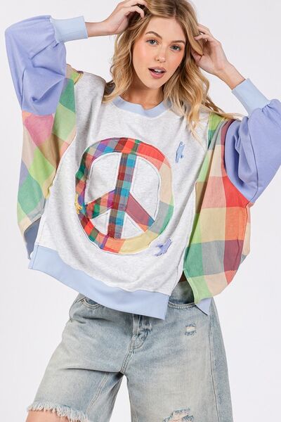 SAGE + FIG Contrast Peace Patch Dropped Shoulder Sweatshirt