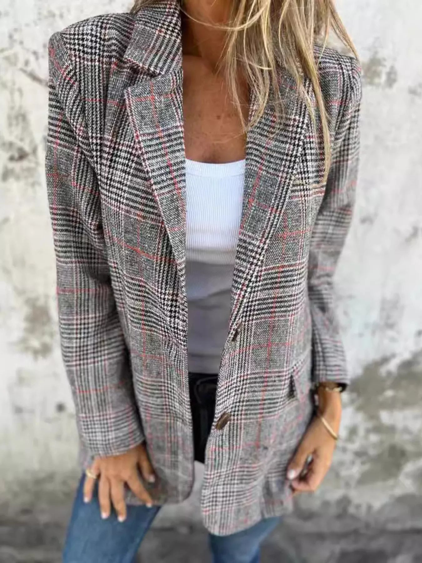 Full Size Plaid Blazer