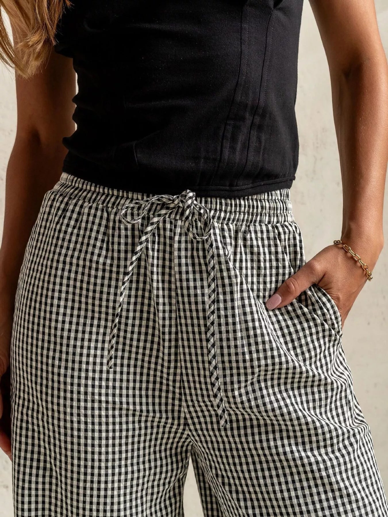 Gingham Print Wide Leg Pants
