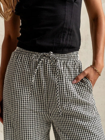 Gingham Print Wide Leg Pants