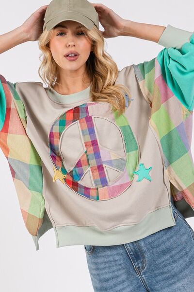 SAGE + FIG Contrast Peace Patch Dropped Shoulder Sweatshirt