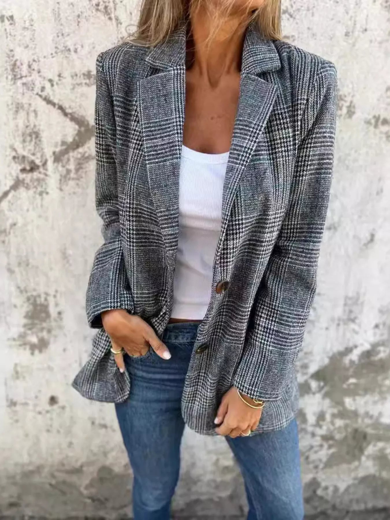 Full Size Plaid Blazer