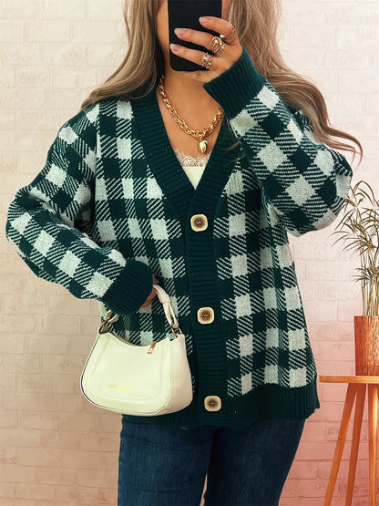 Plaid Button-Down Cardigan