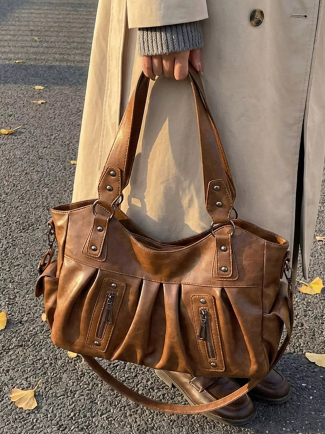 Ruched Leather Crossbody Bag