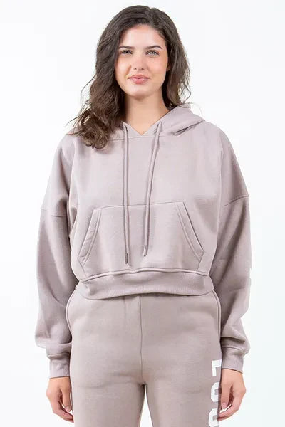 American Bazi Letter Graphic Long Sleeve Drawstring Cropped Hoodie