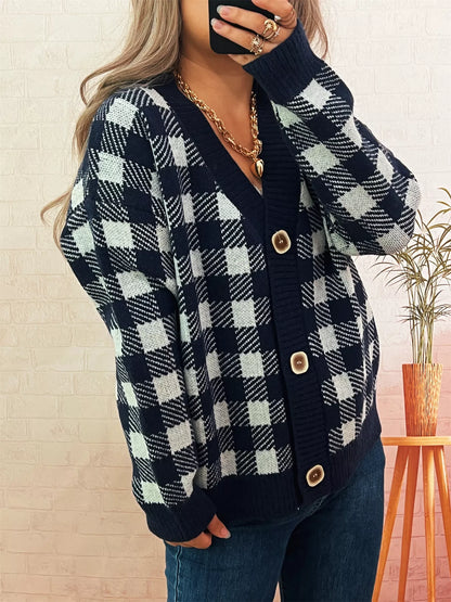 Plaid Button-Down Cardigan