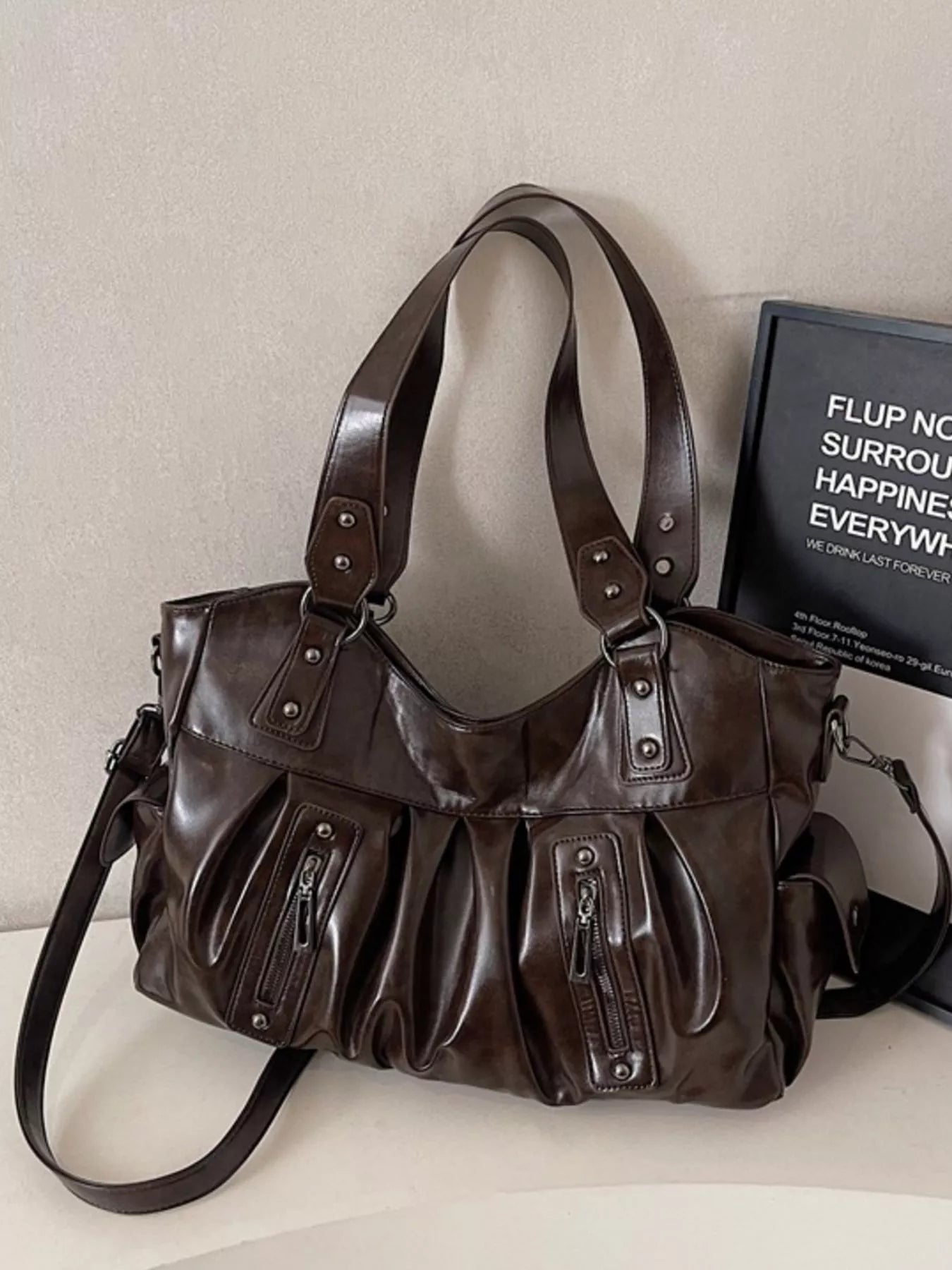Ruched Leather Crossbody Bag