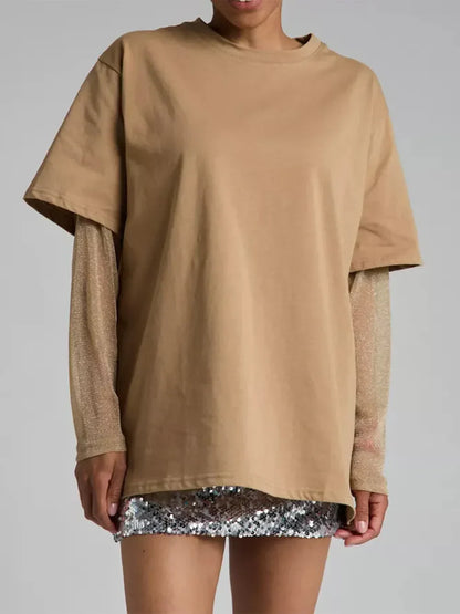 Faux Layered Round Neck