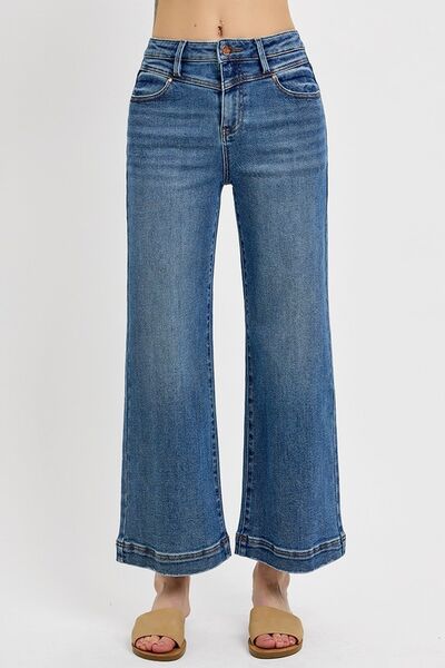 RISEN full-size high-rise crop wide-leg jeans with front yoke detail.