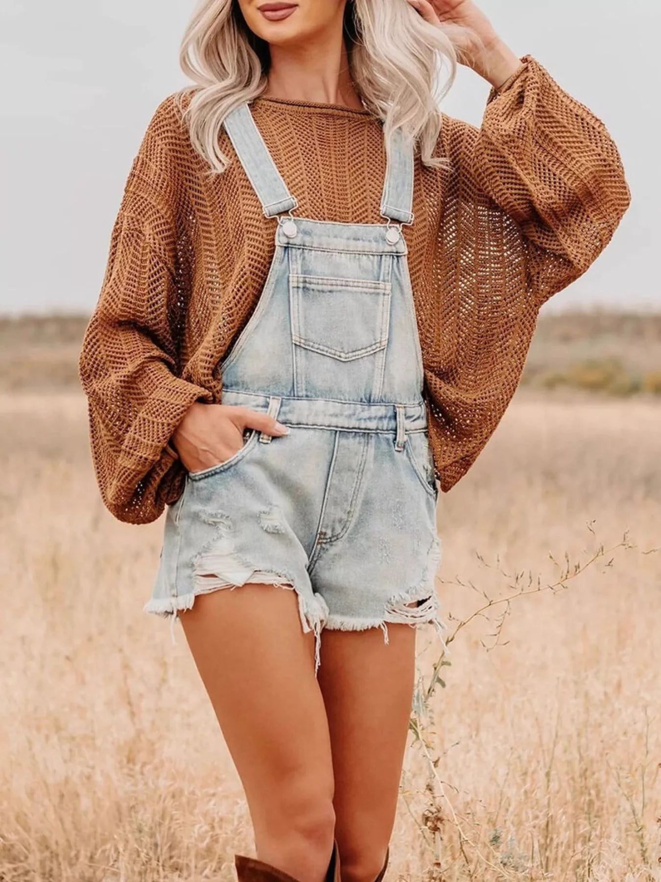 Distressed Denim Overalls