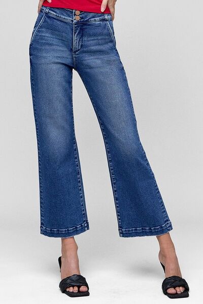RISEN Tummy Control High Rise Crop Jeans for slimming effect and stylish fit.