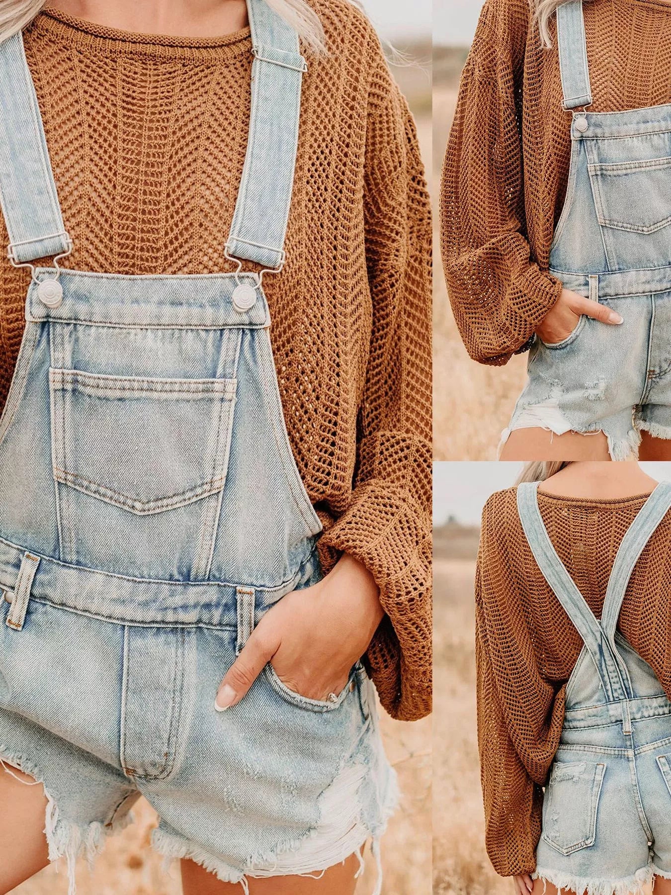 Distressed Denim Overalls