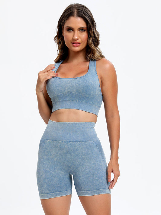 Scoop Neck Wide Strap Top and Shorts Active Set, two-piece, highly stretchy, polyamide elastane blend.