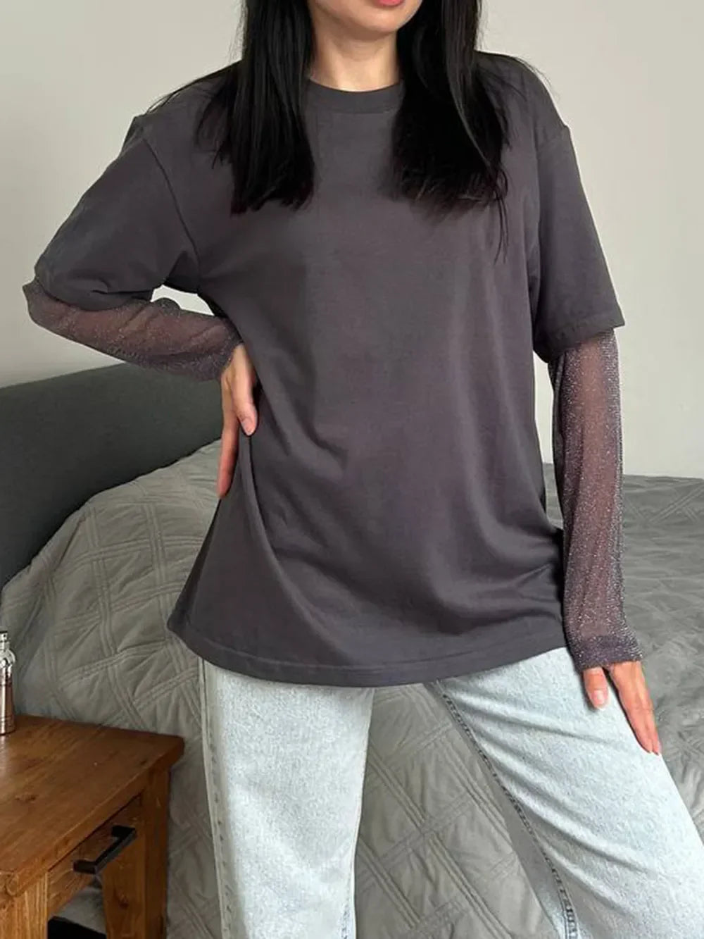 Faux Layered Round Neck