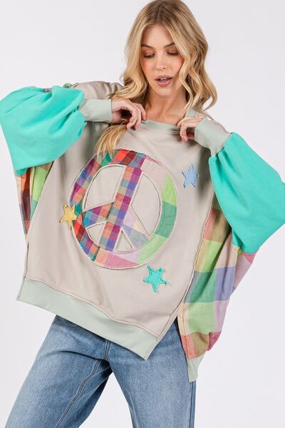 SAGE + FIG Contrast Peace Patch Dropped Shoulder Sweatshirt