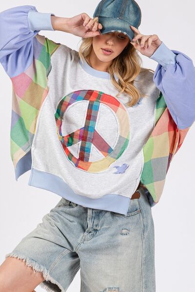 SAGE + FIG Contrast Peace Patch Dropped Shoulder Sweatshirt
