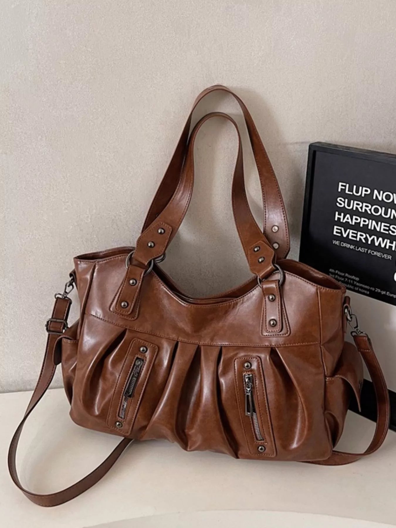 Ruched Leather Crossbody Bag