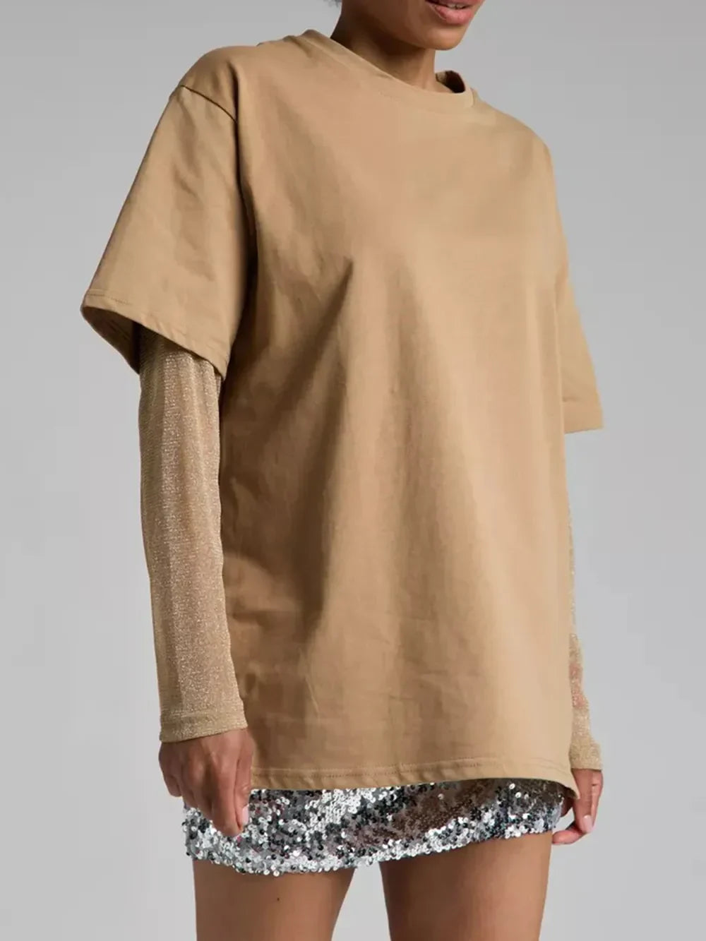 Faux Layered Round Neck
