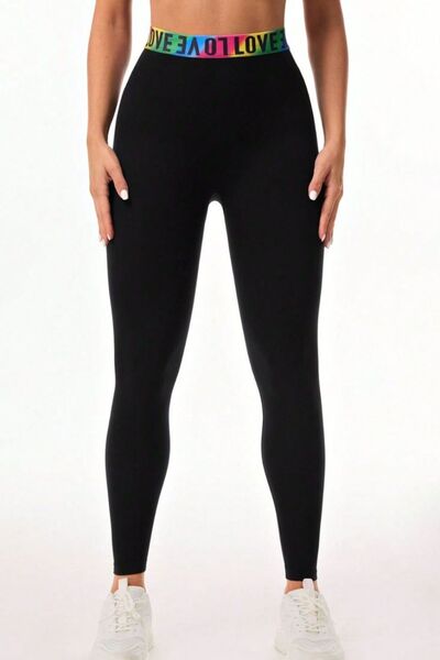 Letter printed high waist active leggings with moderate stretch.