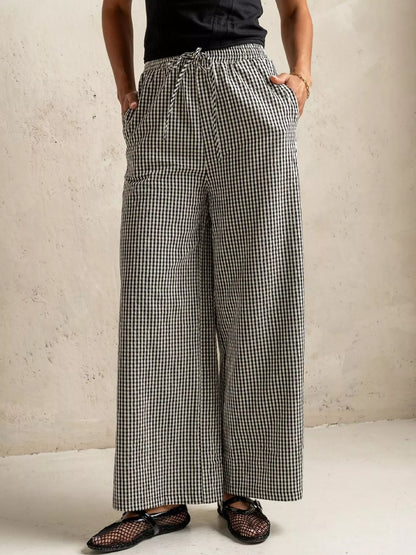 Gingham Print Wide Leg Pants