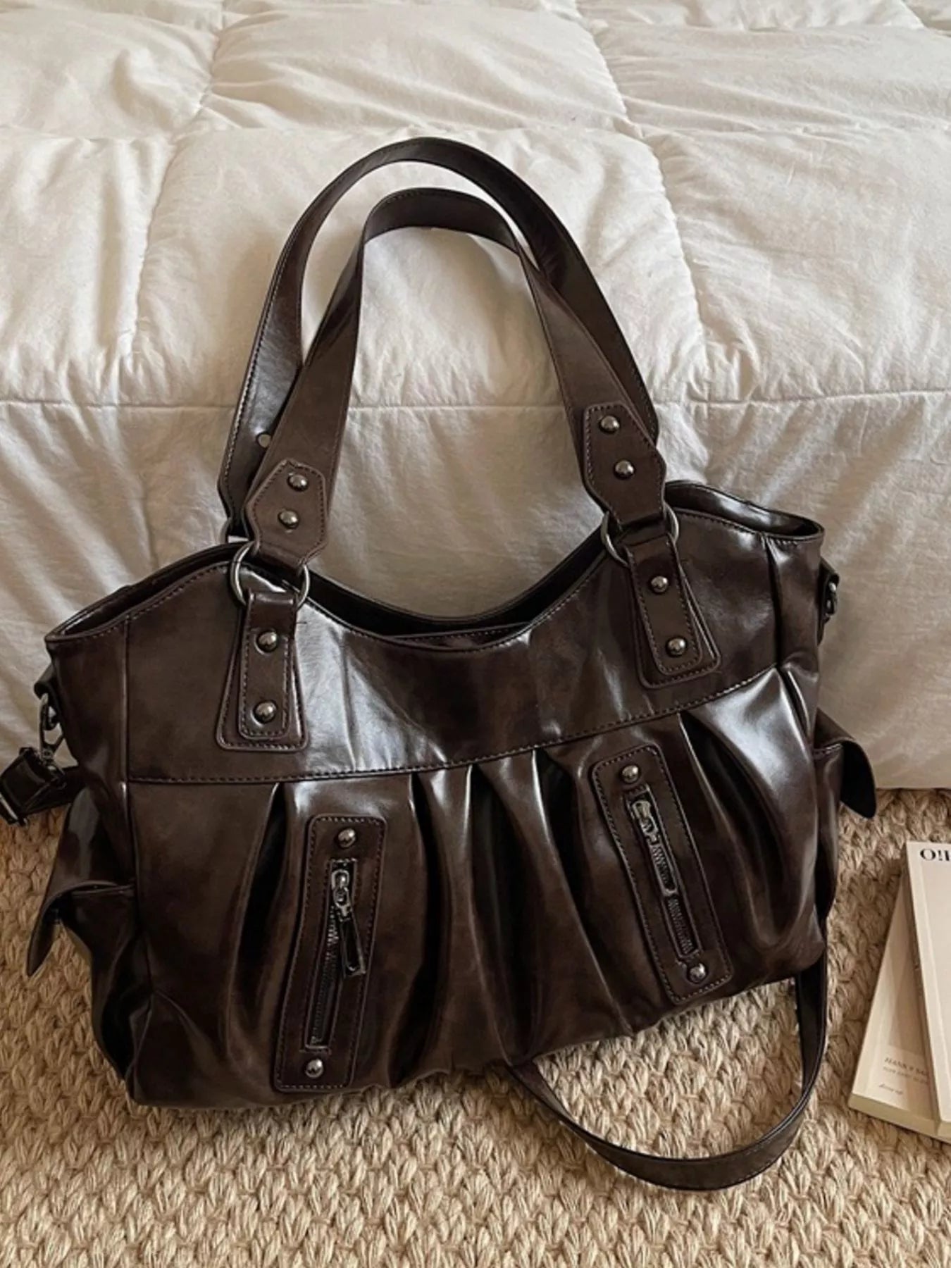 Ruched Leather Crossbody Bag