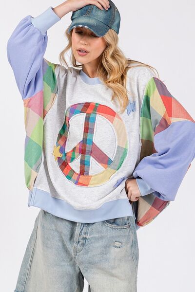 SAGE + FIG Contrast Peace Patch Dropped Shoulder Sweatshirt