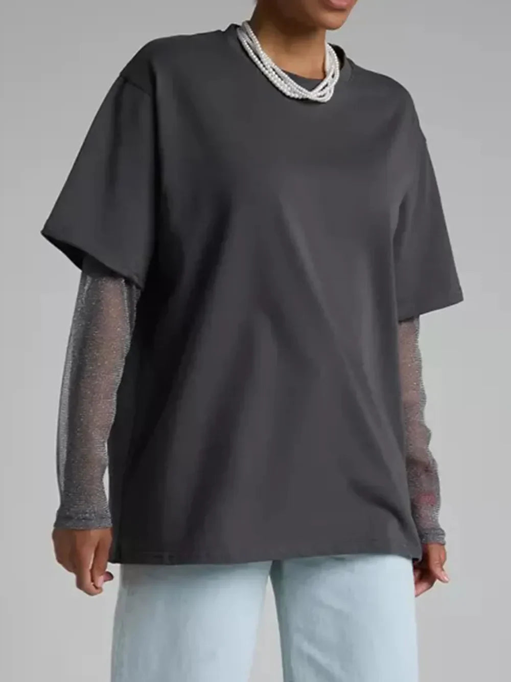 Faux Layered Round Neck