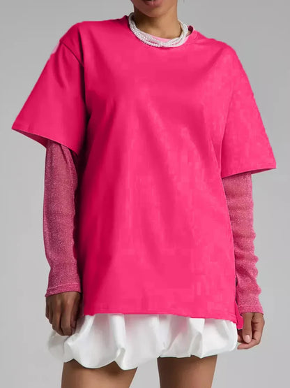Faux Layered Round Neck