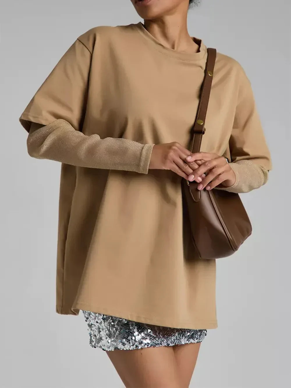 Faux Layered Round Neck