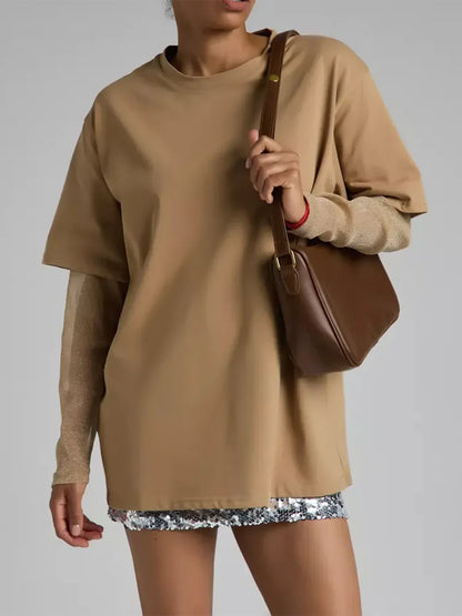 Faux Layered Round Neck
