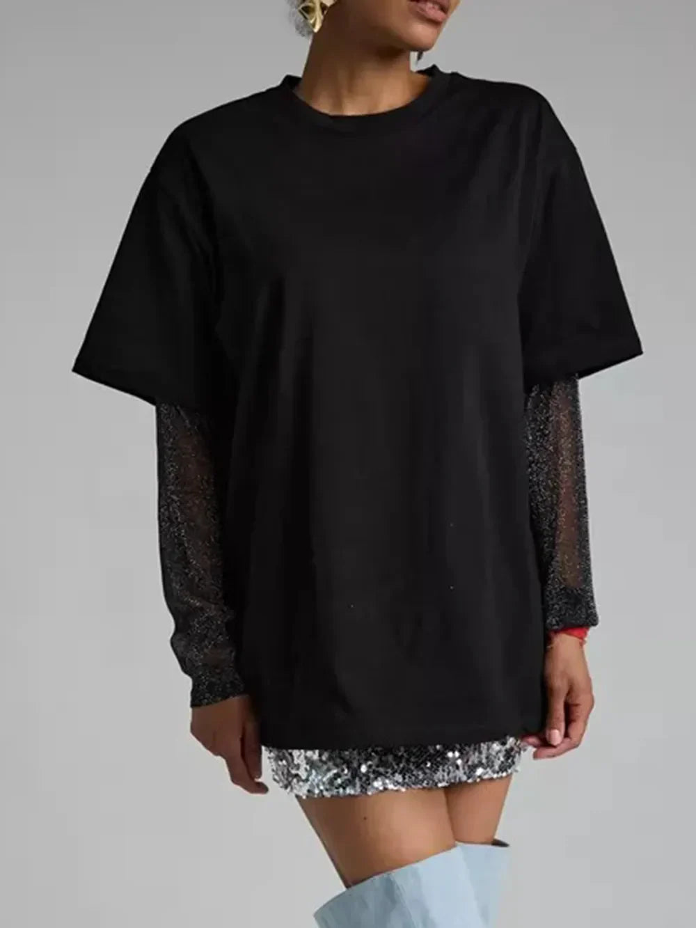 Faux Layered Round Neck