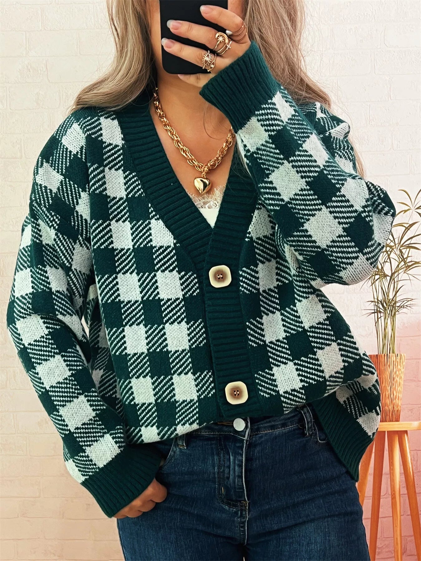 Plaid Button-Down Cardigan