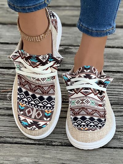 Geometric Lace-Up Round Toe Slip-Ons