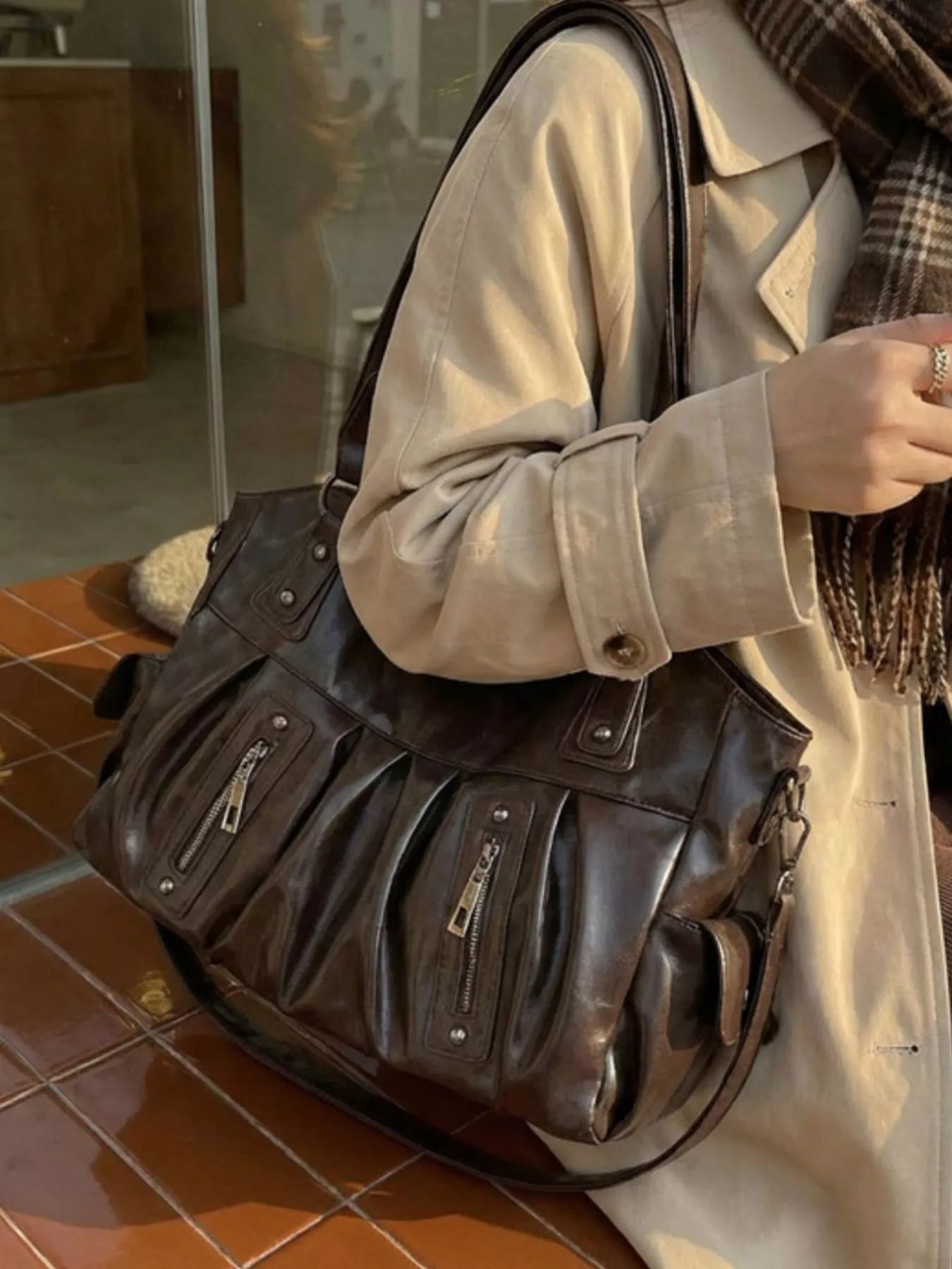 Ruched Leather Crossbody Bag