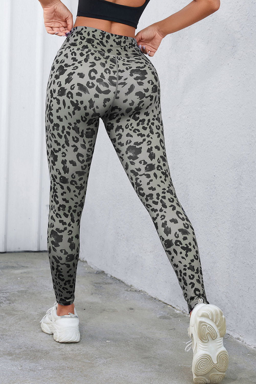 Leopard Print Wide Waistband Leggings - Casual Leggings for Women