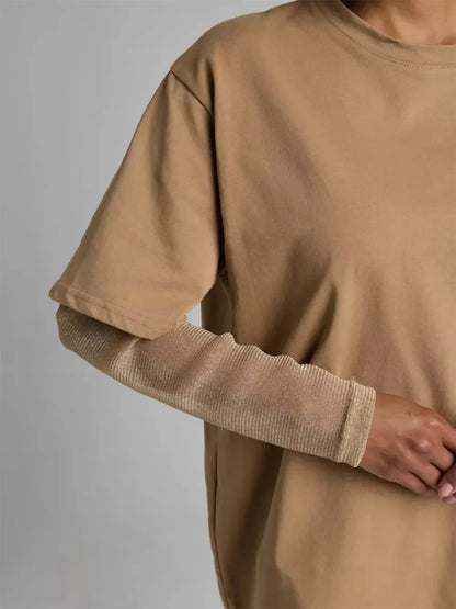 Faux Layered Round Neck