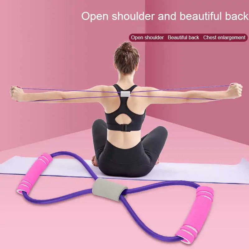 Yoga 8 Word Chest Expander in use for back strengthening exercises.