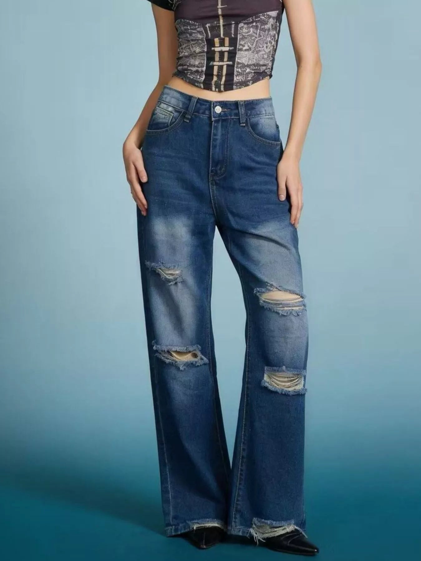 Distressed Wide Leg Jeans