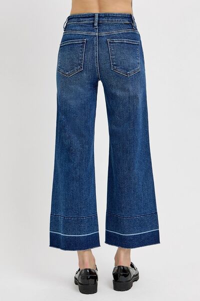 RISEN Full Size Tummy Control High Rise Crop Wide Hem Jeans