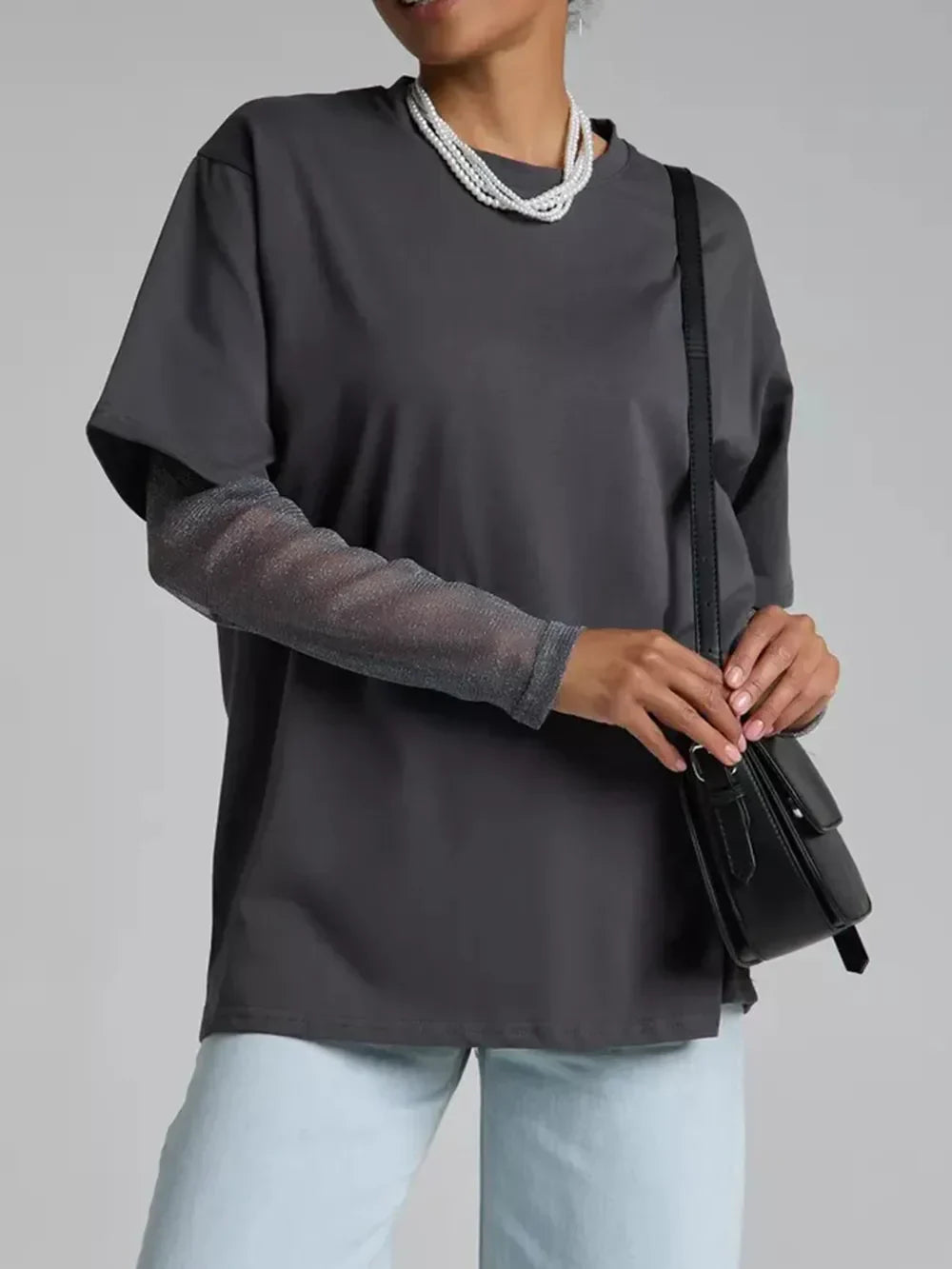Faux Layered Round Neck