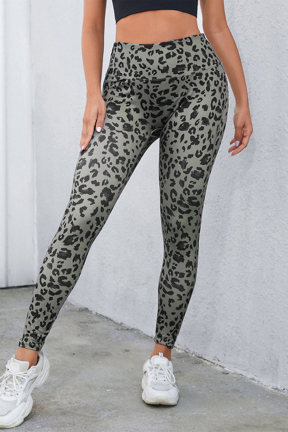 Leopard Print Wide Waistband Leggings - Casual Leggings for Women