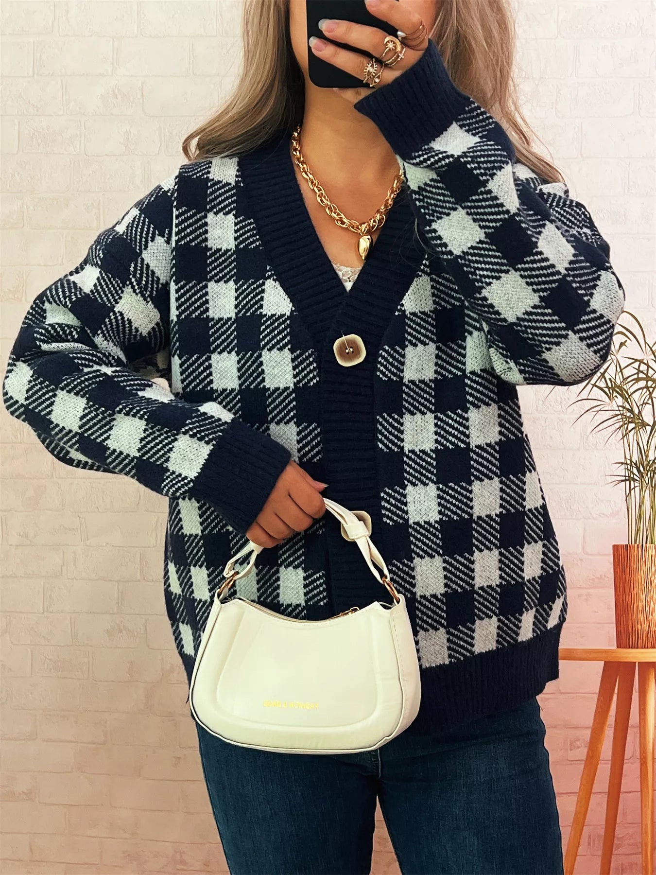 Plaid Button-Down Cardigan