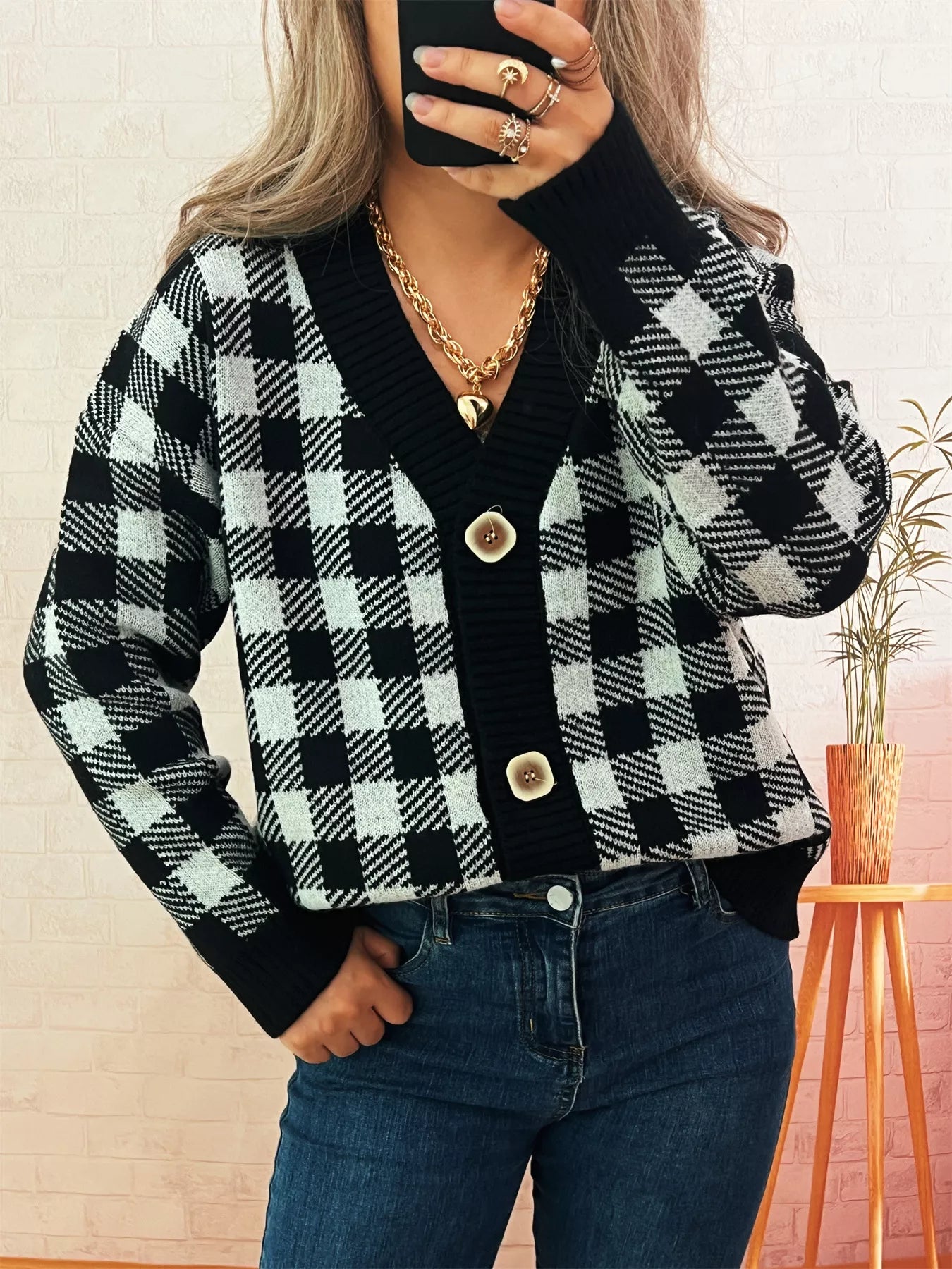 Plaid Button-Down Cardigan