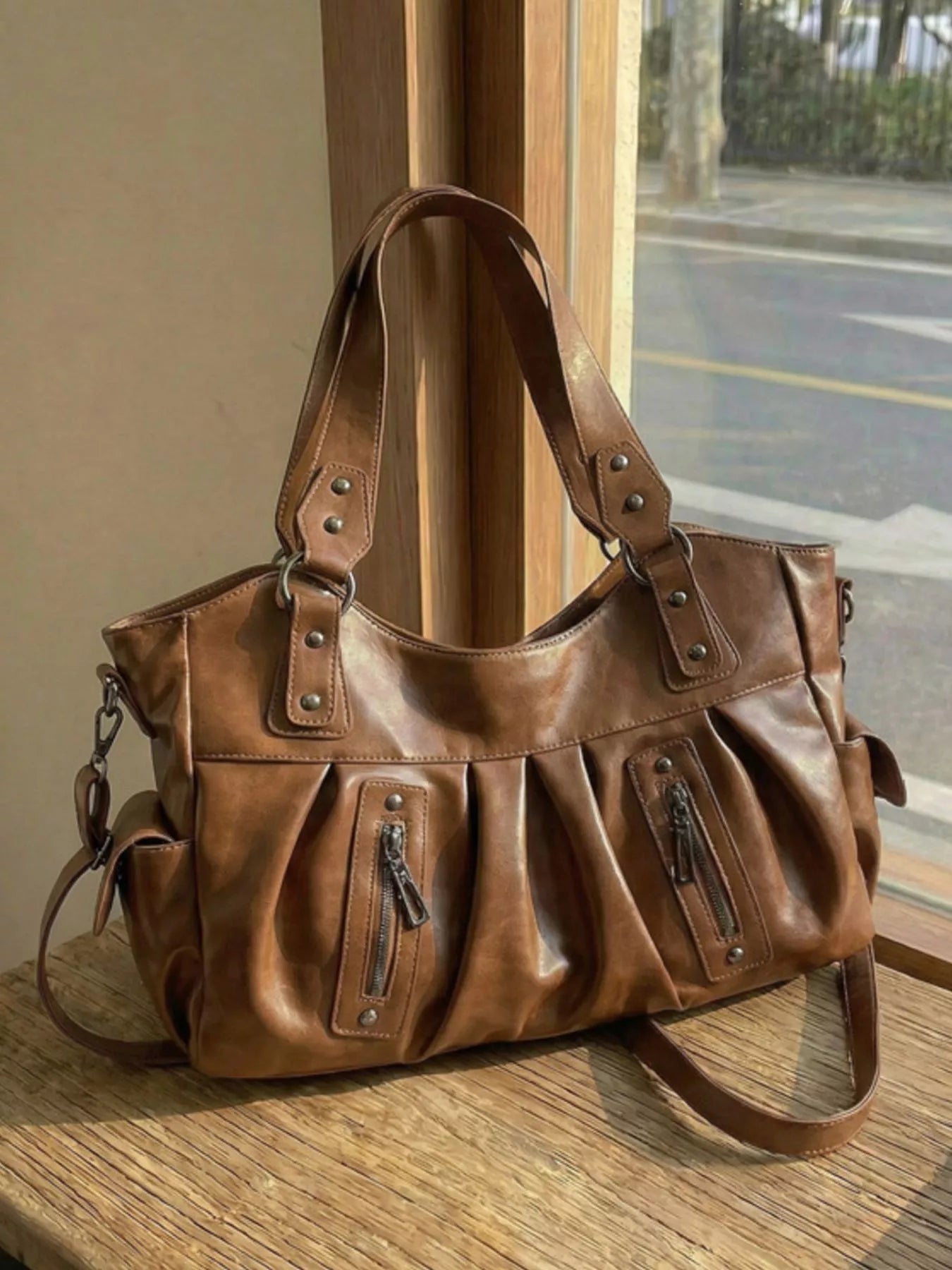 Ruched Leather Crossbody Bag