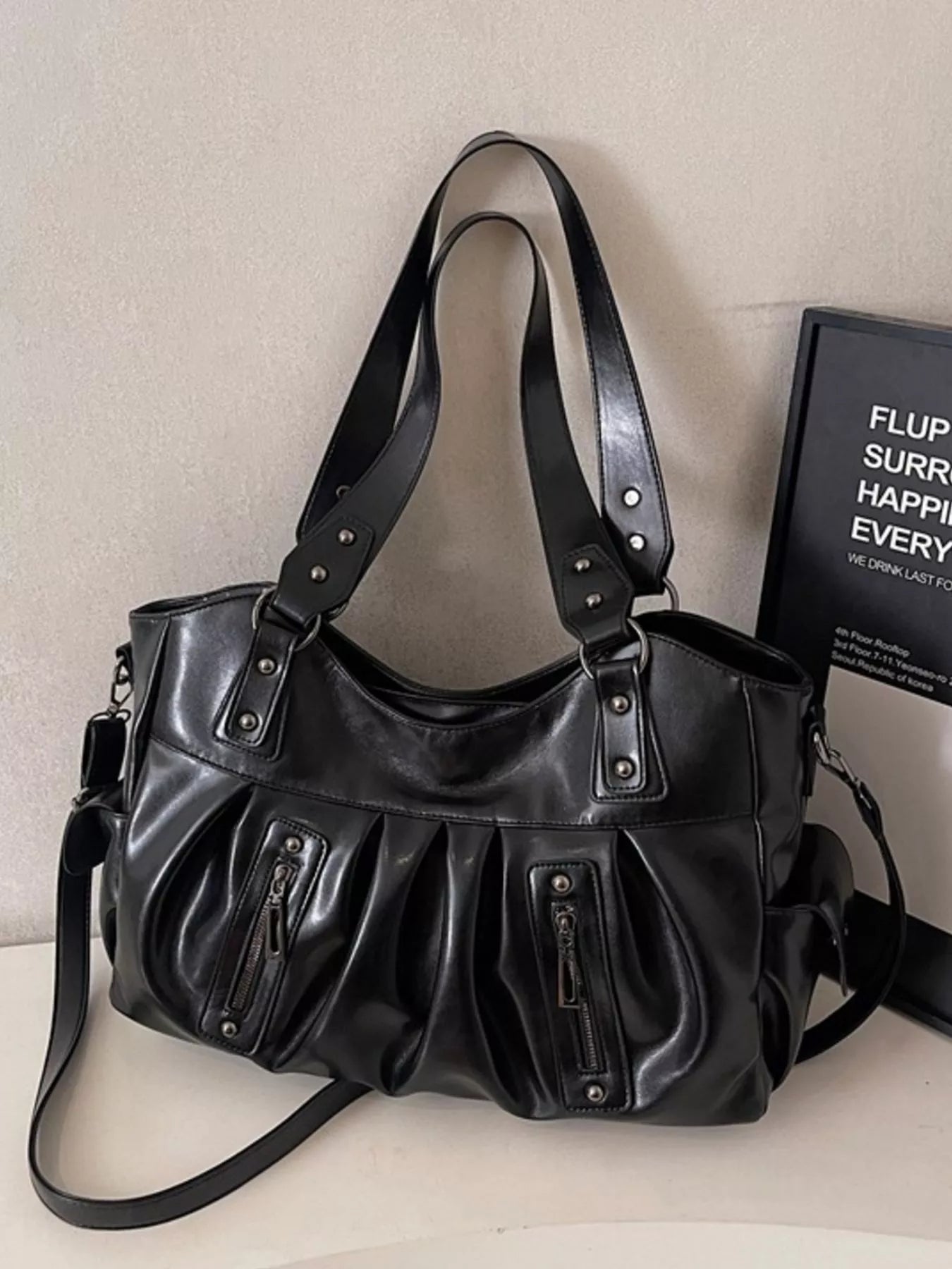 Ruched Leather Crossbody Bag