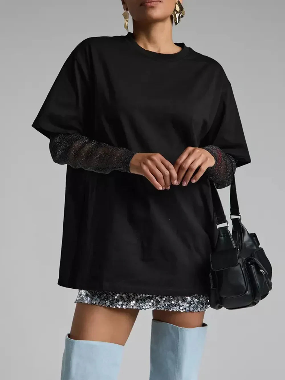 Faux Layered Round Neck