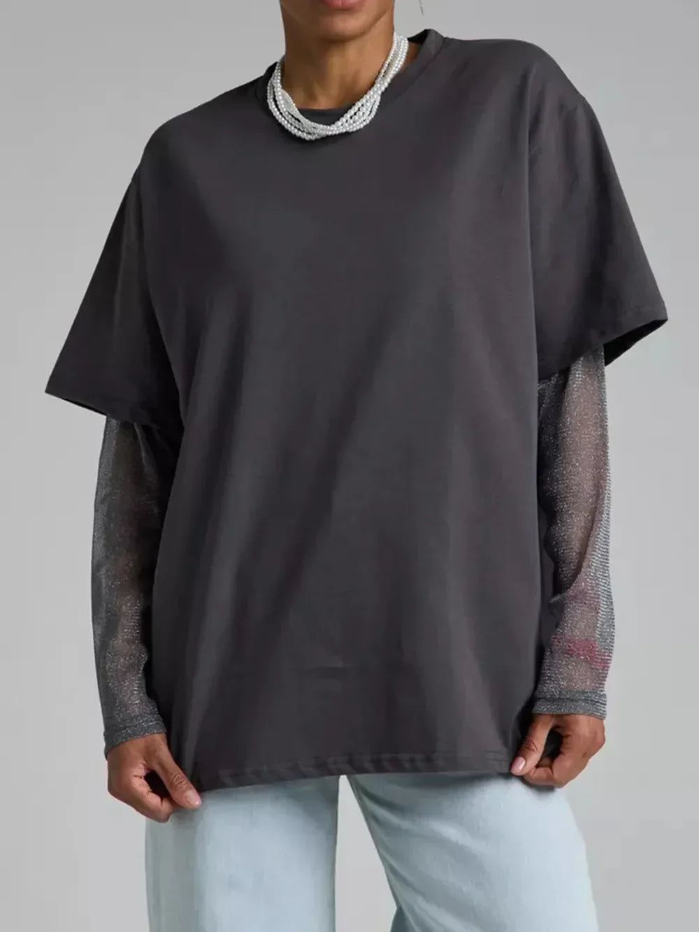 Faux Layered Round Neck