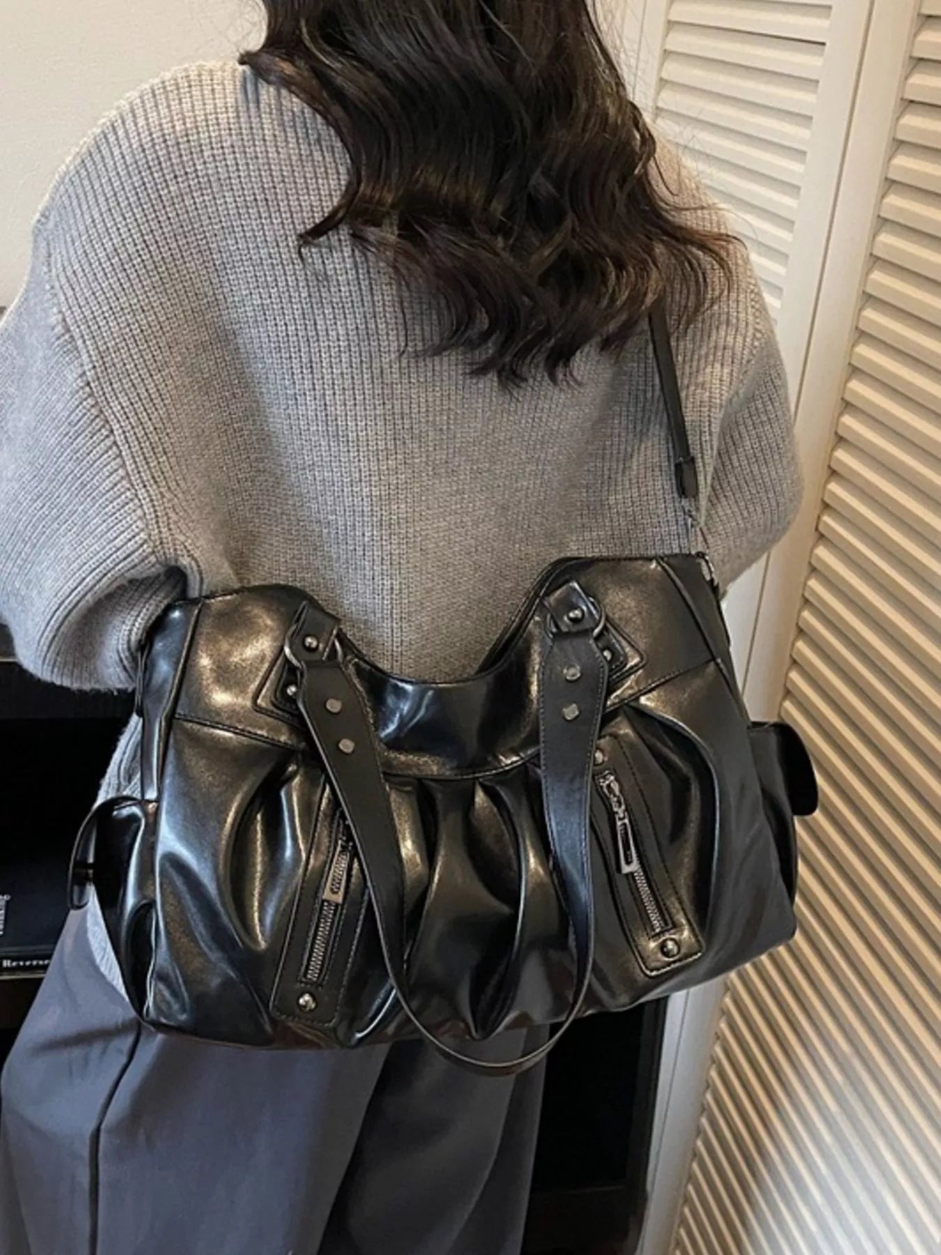 Ruched Leather Crossbody Bag