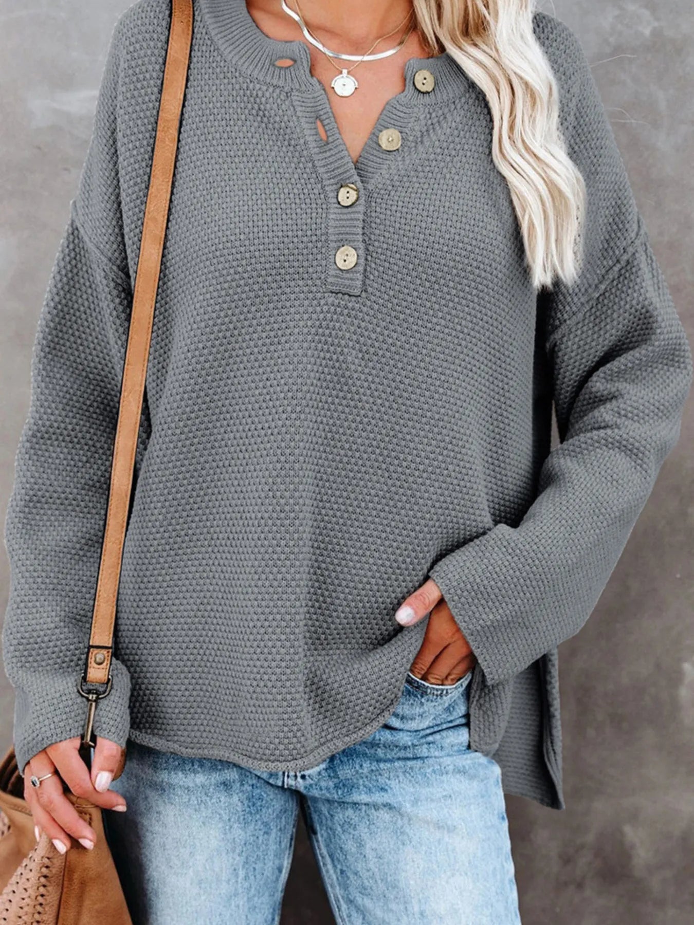 Button Detail Long Sleeve Knit Top